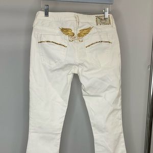 ROBIN JEANS MARILYN STRAIGHT IN WHITE WITH GOLD WINGS
